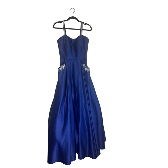 Blondie Nites by Stacy Sklar Women's Prom Gown 7 Strappy Embellished Royal Blue - Picture 3 of 16